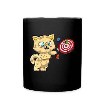 Cat Playing Darts - Full Colour Mug - black - Front