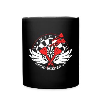 Zack wieder 26, Dartspieler Outfit, Geschenkidee - Tasse einfarbig - Schwarz - Vorne