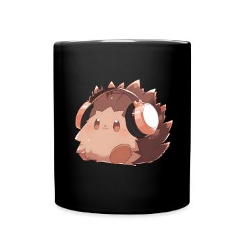 Niedlicher Igel mit Kopfhörern - Tasse einfarbig - Schwarz - Vorne