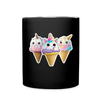 Einhorn Eis in Waffel Unicorn Ice in Waffle - Tasse einfarbig - Schwarz - Vorne