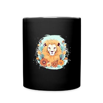 Lion Head with Flowers Lion - Full Colour Mug - black - Front