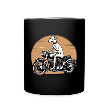 Retro Graphic of a Whippet Riding a Motorcycle - Full Colour Mug - black - Front