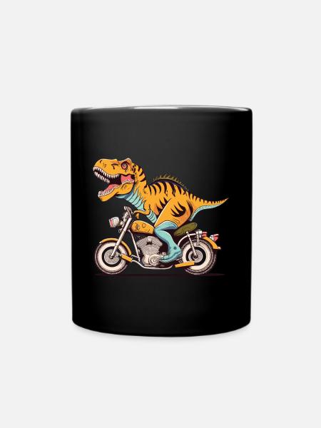 T-Rex fährt Motorrad - Tasse einfarbig - Schwarz