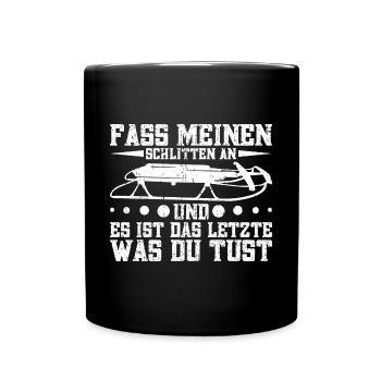 Rodler Motiv Schlittenfahren Wintersportler Rodeln - Tasse einfarbig - Schwarz - Vorne