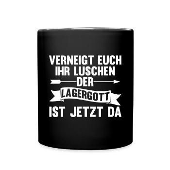Lagergott Gabelstapler Logistiker Lagerist Stapler - Tasse einfarbig - Schwarz - Vorne