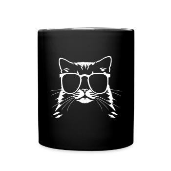 Lustige Katze mit Sonnenbrille Kätzchen Sonnenbrille Katzen - Tasse einfarbig - Schwarz - Vorne
