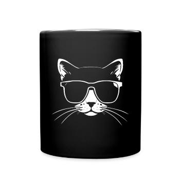 Lustige Katze mit Sonnenbrille Kätzchen Sonnenbrille Katzen - Tasse einfarbig - Schwarz - Vorne
