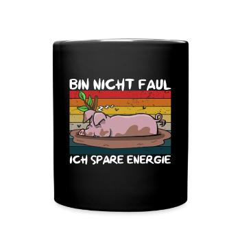 I'm not lazy, I save energy, pot-bellied pig - Full Colour Mug - black - Front