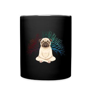 Pug Meditates Lotus Tree of Life Meditation - Full Colour Mug - black - Front