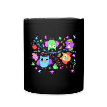 Coffee Owls Funny Owl Tired Caffeine Office Life - Full Colour Mug - black - Front