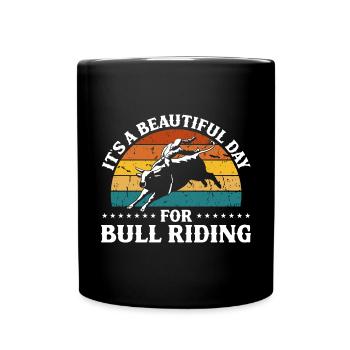 Bullenreiter Rodeo Western Cowboy Bull Riding - Tasse einfarbig - Schwarz - Vorne