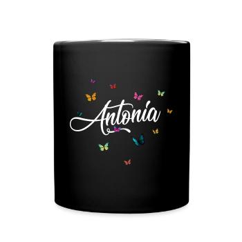 ANTONIA - Prénom de fille avec des papillons colorés - Mug uni - noir - Devant