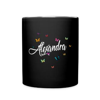 ALEXANDRA - Mädchen Name bunten Schmetterlingen - Tasse einfarbig - Schwarz - Vorne