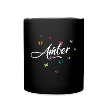 AMBER - Nom de fille avec des papillons colorés - Mug uni - noir - Devant