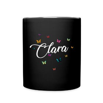CLARA- Girl Name with Colorful Butterflies - Full Colour Mug - black - Front