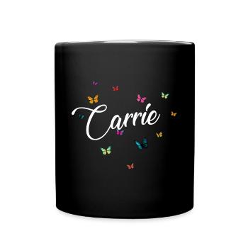 CARRIE - Girl's Name with Colorful Butterflies - Full Colour Mug - black - Front