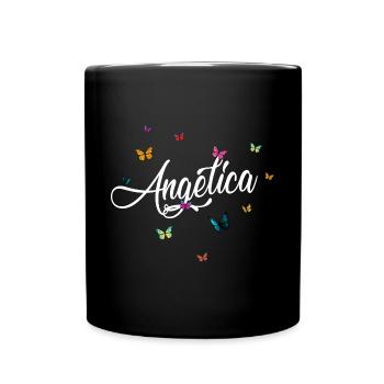 ANGELICA - Girl's name with colorful butterflies - Full Colour Mug - black - Front