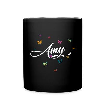 AMY - Mädchen Name mit bunten Schmetterlingen - Tasse einfarbig - Schwarz - Vorne