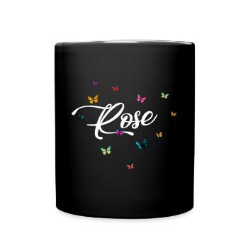 ROSE - Mädchen Name mit bunten Schmetterlingen - Tasse einfarbig - Schwarz - Vorne