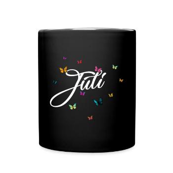 JULY - Girl's name with colorful butterflies - Full Colour Mug - black - Front