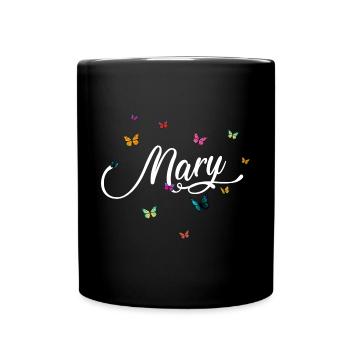 MARY - Girl's name with colorful butterflies - Full Colour Mug - black - Front