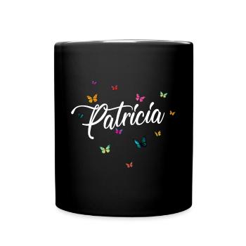 PATRICIA - Mädchen Name mit bunten Schmetterlingen - Tasse einfarbig - Schwarz - Vorne