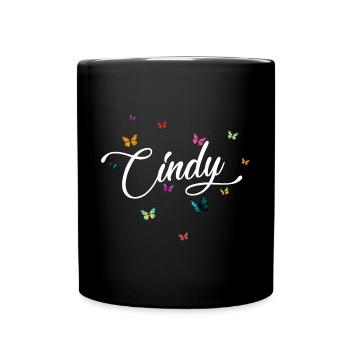 CINDY - Mädchen Name mit bunten Schmetterlingen - Tasse einfarbig - Schwarz - Vorne