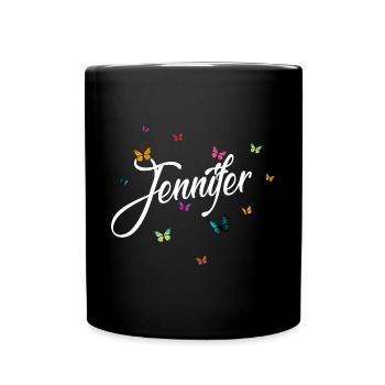 JENNIFER - Mädchen Name mit bunten Schmetterlingen - Tasse einfarbig - Schwarz - Vorne