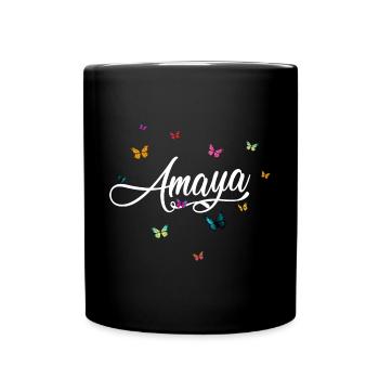 AMAYA - Girl's Name with Colorful Butterflies - Full Colour Mug - black - Front