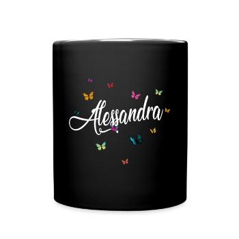 ALESSANDRA - Girl's Name & Colorful Butterflies - Full Colour Mug - black - Front