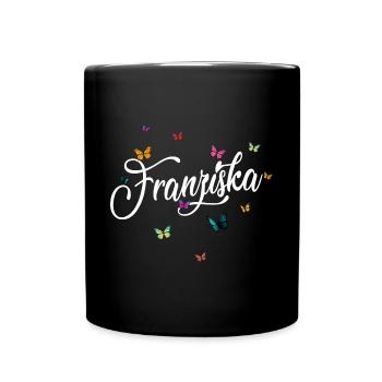 FRANZISKA - Girl's Name & Colorful Butterflies - Full Colour Mug - black - Front