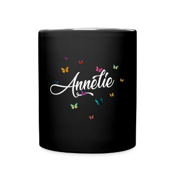 ANNELIE - Girl's name with colorful butterflies - Full Colour Mug - black - Front