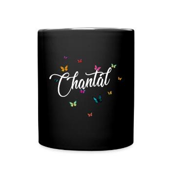 CHANTAL - Mädchen Name mit bunten Schmetterlingen - Tasse einfarbig - Schwarz - Vorne