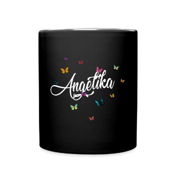 ANGELIKA - Mädchen Name mit bunten Schmetterlingen - Tasse einfarbig - Schwarz - Vorne