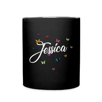 JESSICA - Nom de fille avec des papillons colorés - Mug uni - noir - Devant