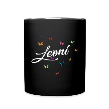 LEONI - Girl's Name with Colorful Butterflies - Full Colour Mug - black - Front