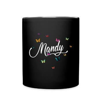 MANDY - Mädchen Name mit bunten Schmetterlingen - Tasse einfarbig - Schwarz - Vorne
