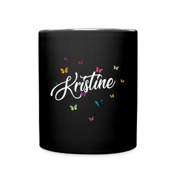 KRISTINE - Mädchen Name mit bunten Schmetterlingen - Tasse einfarbig - Schwarz - Vorne