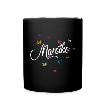 MAREIKE - Mädchen Name mit bunten Schmetterlingen - Tasse einfarbig - Schwarz - Vorne