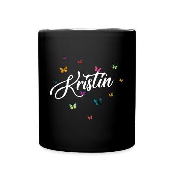KRISTIN - Girl Name with Colorful Butterflies - Full Colour Mug - black - Front