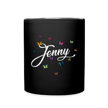JENNY - Girl Name with Colorful Butterflies - Full Colour Mug - black - Front