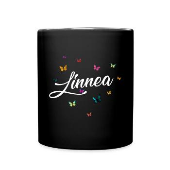 LINNEA - Girl's name with colorful butterflies - Full Colour Mug - black - Front