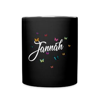 JANNAH - Mädchen Name mit bunten Schmetterlingen - Tasse einfarbig - Schwarz - Vorne