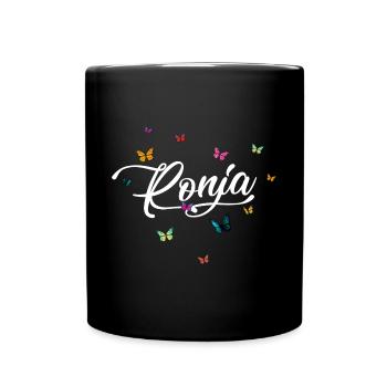 RONJA - Mädchen Name mit bunten Schmetterlingen - Tasse einfarbig - Schwarz - Vorne