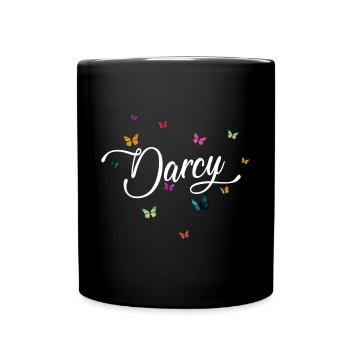 DARCY - Girl's name with colorful butterflies - Full Colour Mug - black - Front