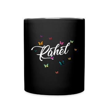 RAHEL - Mädchen Name mit bunten Schmetterlingen - Tasse einfarbig - Schwarz - Vorne