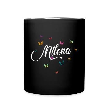 MILENA - Girl's name with colorful butterflies - Full Colour Mug - black - Front