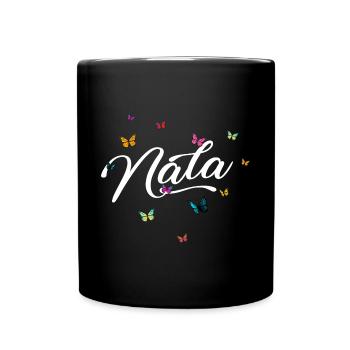 NALA - Mädchen Name mit bunten Schmetterlingen - Tasse einfarbig - Schwarz - Vorne