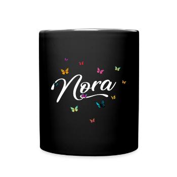 NORA - Mädchen Name mit bunten Schmetterlingen - Tasse einfarbig - Schwarz - Vorne