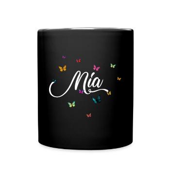 MIA - Girl Name with Colorful Butterflies - Full Colour Mug - black - Front